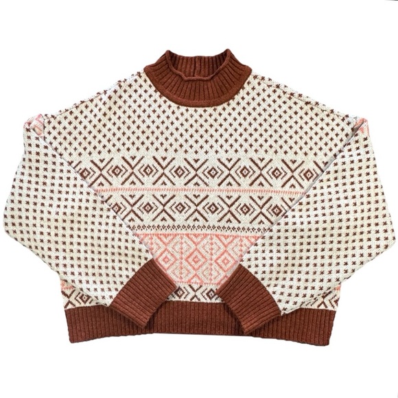 American Eagle Cropped Fair Isle Knit Sweater XL | Nordic Cozy Winter - Picture 7 of 13